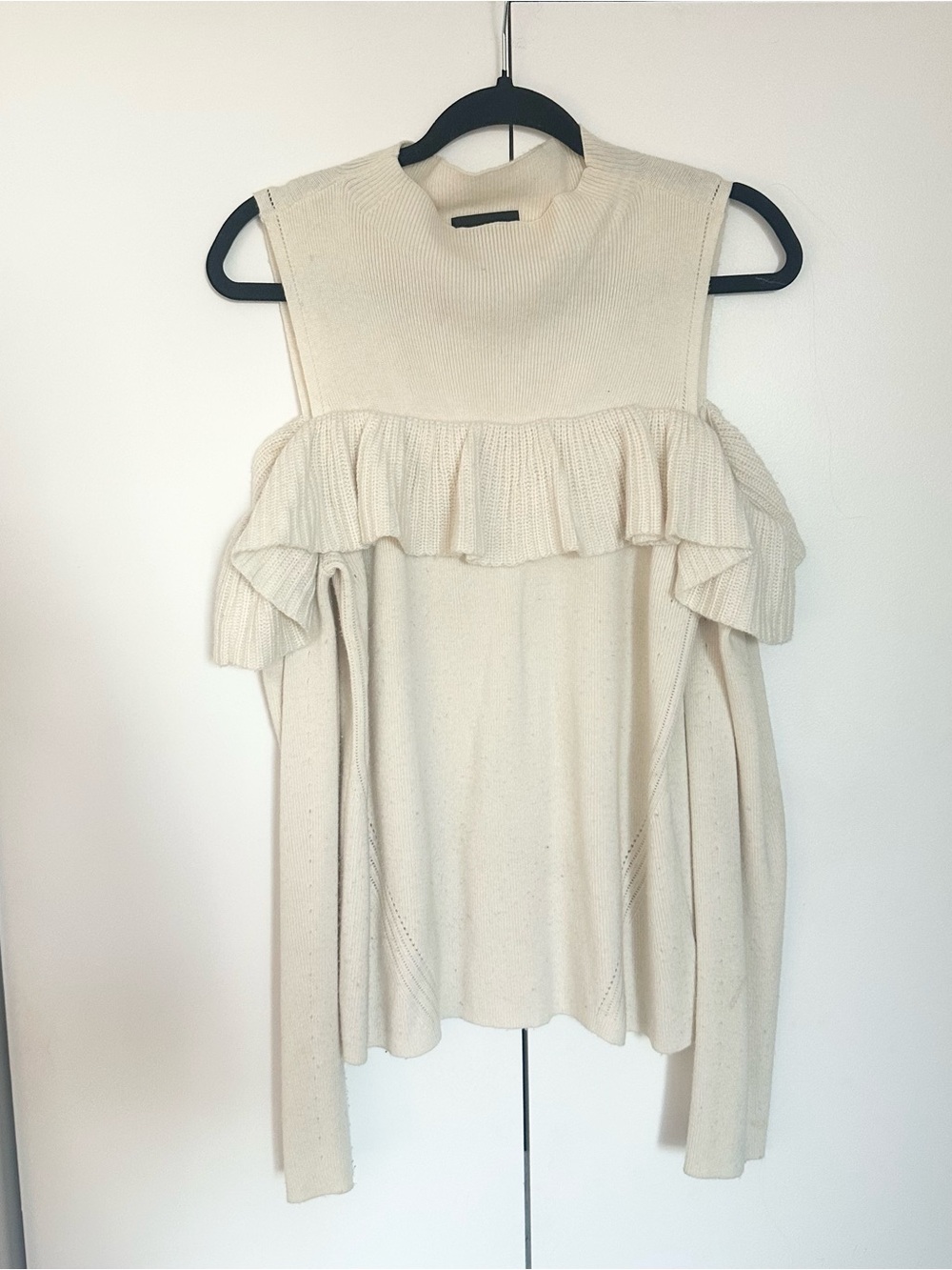 Intermix Ruffle Cold Shoulder Sweater - Cream